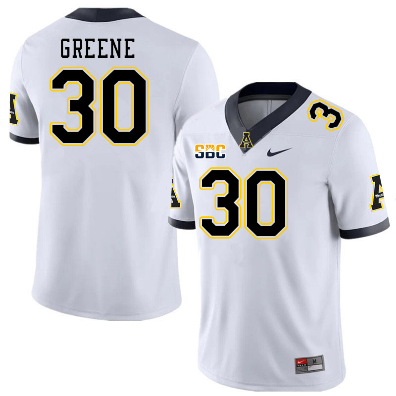 Men #30 Carter Greene Appalachian State Mountaineers College Football Jerseys Stitched Sale-White - Click Image to Close